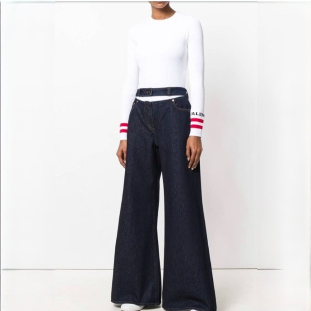 💎 Valentino Detached Waistband Wide-Leg Denim Jeans – Size 27 (Fits US 4–6)
